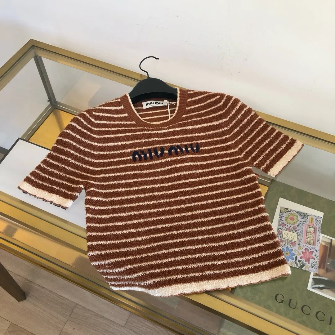 Striped Bouclé Cotton-Blend Knit Top D25522748