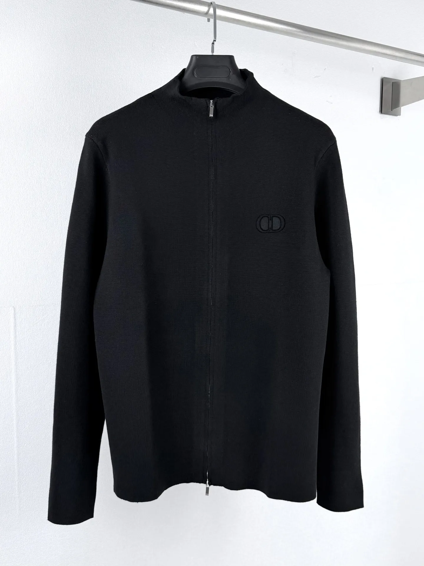CD Icon Embroidered Zip-Up Wool Sweater D26021436