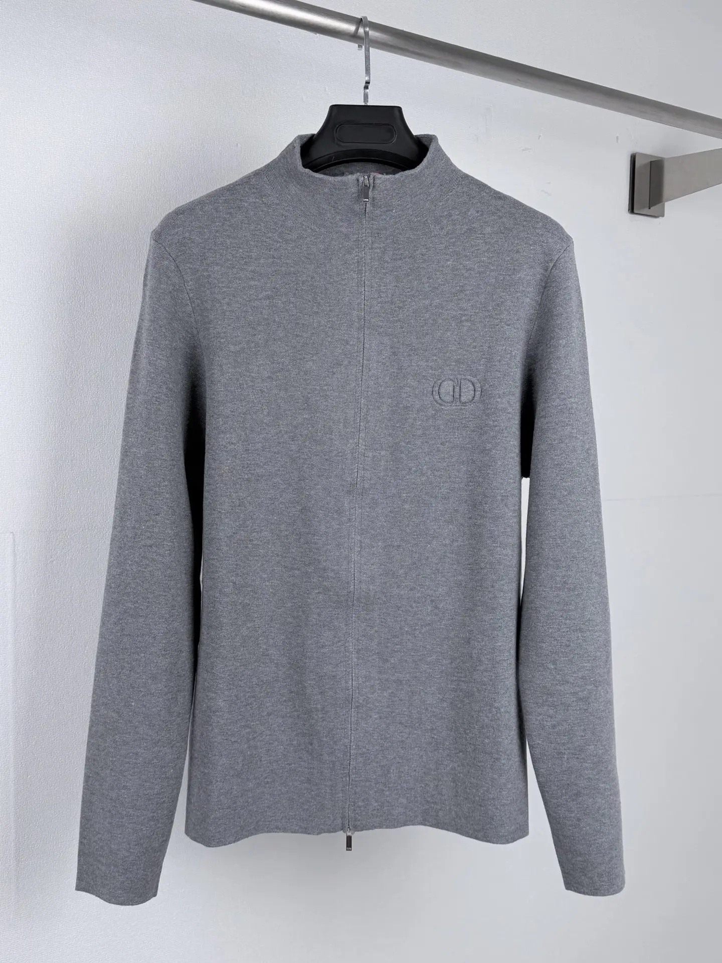 CD Icon Embossed Wool Zip-Up Sweater D26021437