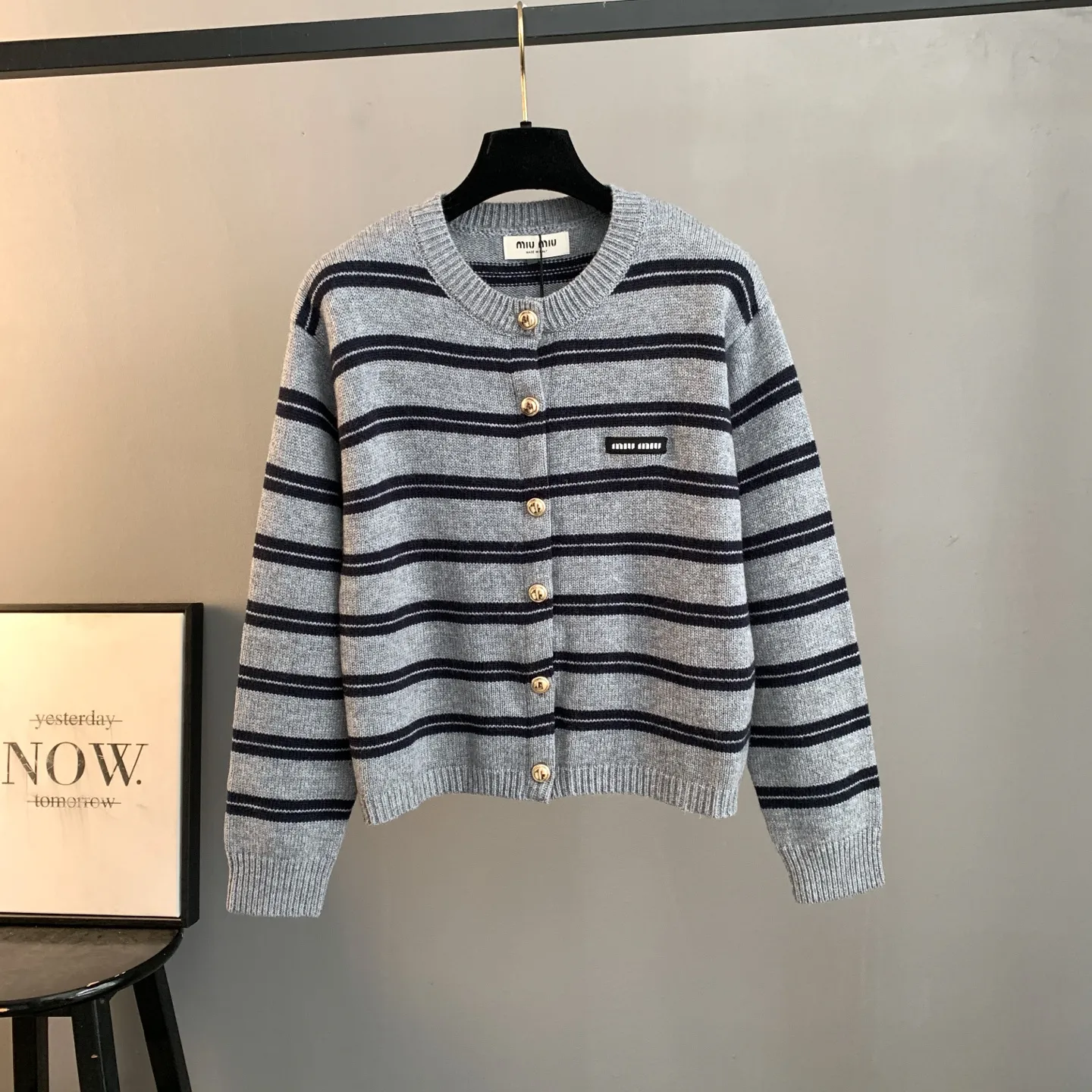 Striped Wool-Blend Logo Cardigan D26022888