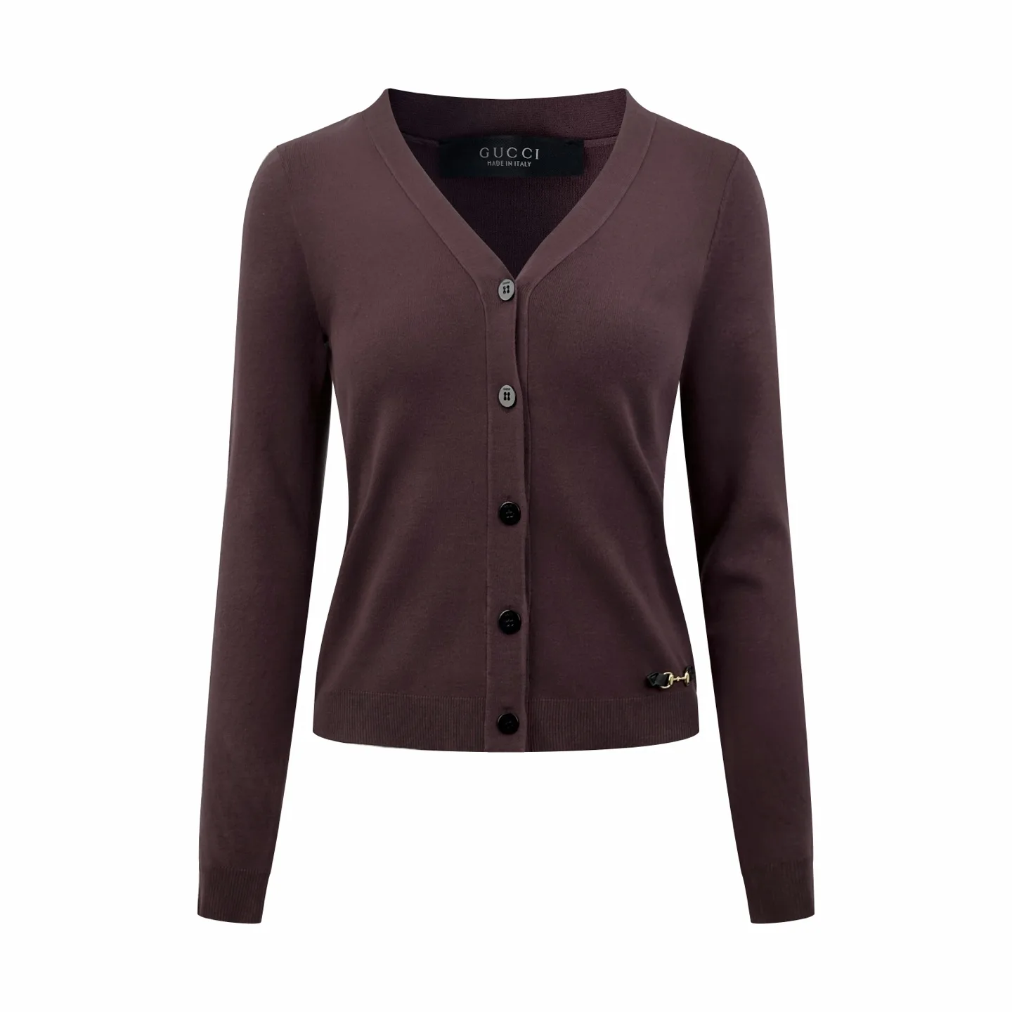 Horsebit-Detail Wool V-Neck Cardigan D26519921