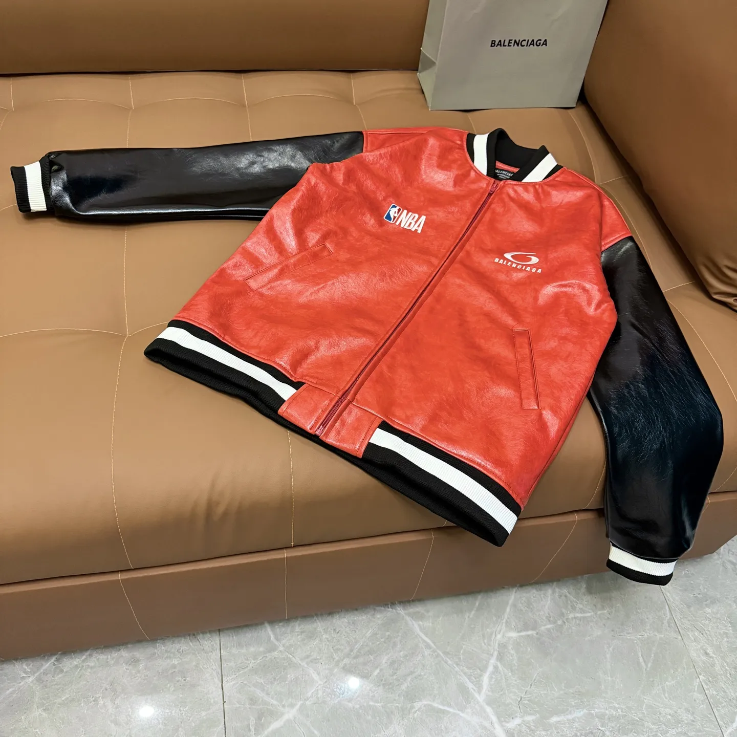 Balenciaga Leather Bomber Baseball Jacket D27021357