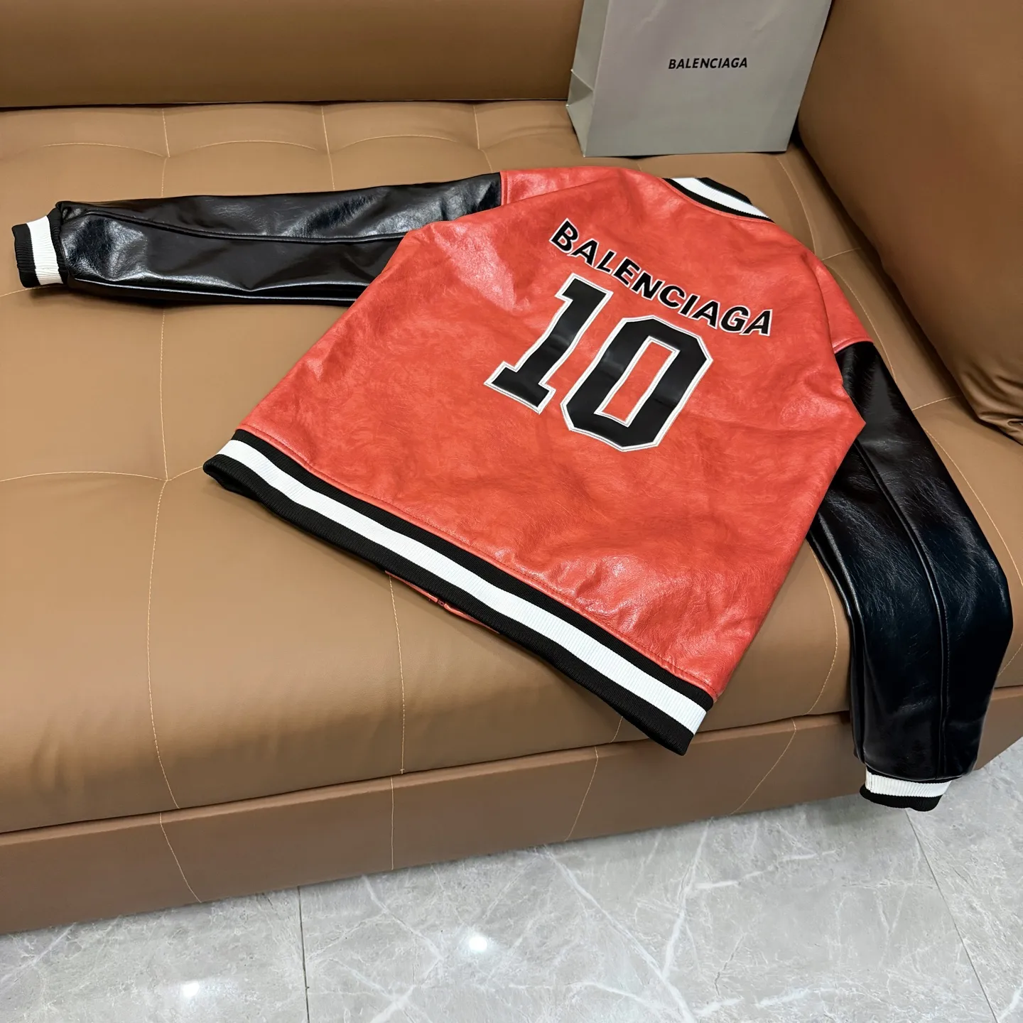 Balenciaga Leather Bomber Baseball Jacket D27021357 — view 2