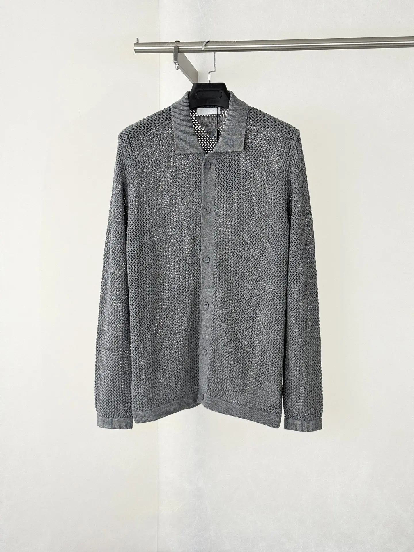 Open-Knit Mesh Polo Cardigan D27023442