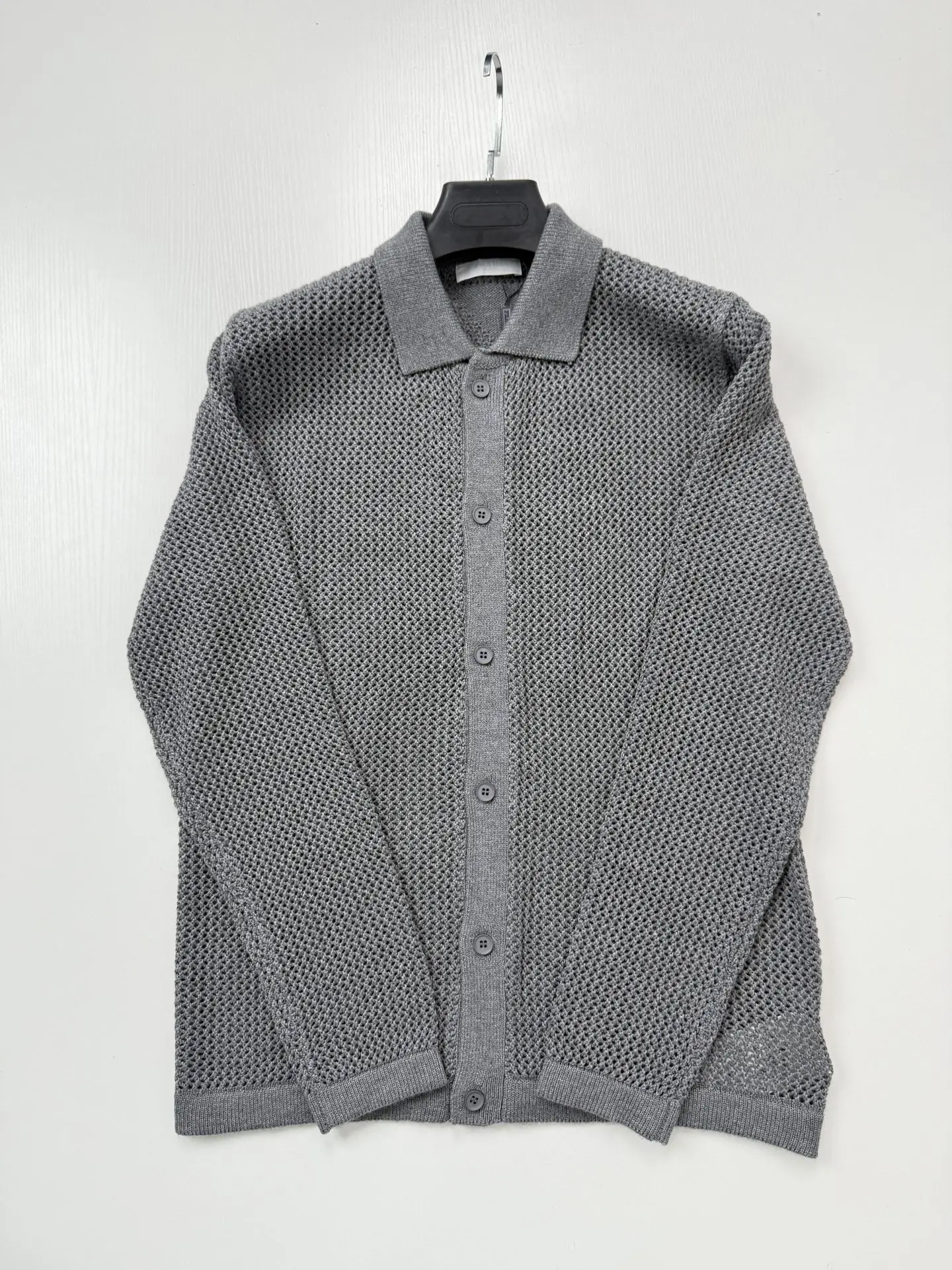 Open-Knit Mesh Polo Cardigan D27023442 — view 3
