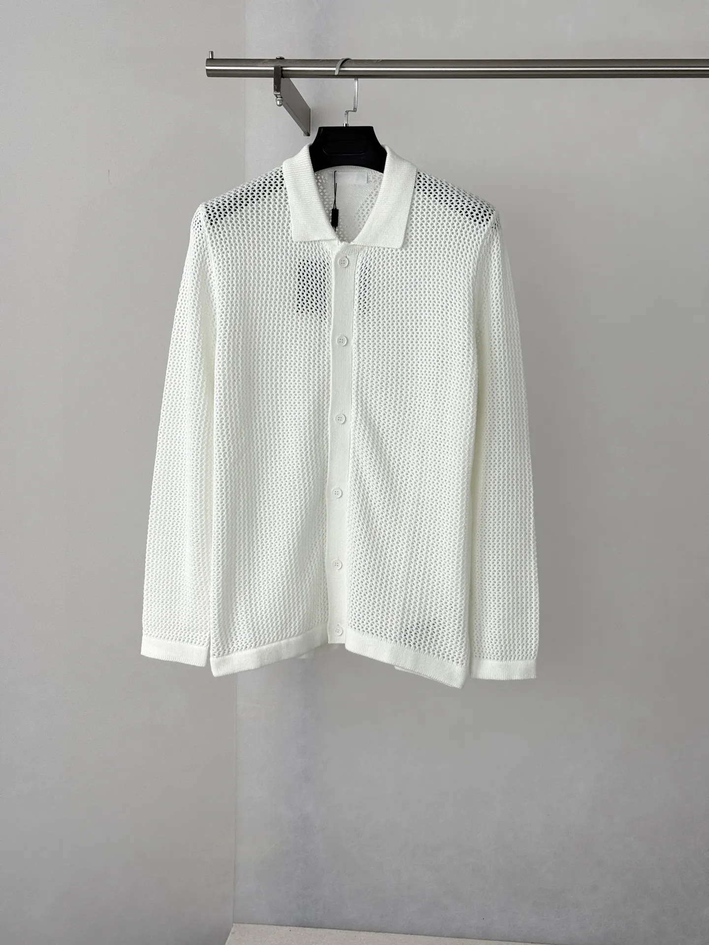 Open-Knit Mesh Polo Cardigan D27023441