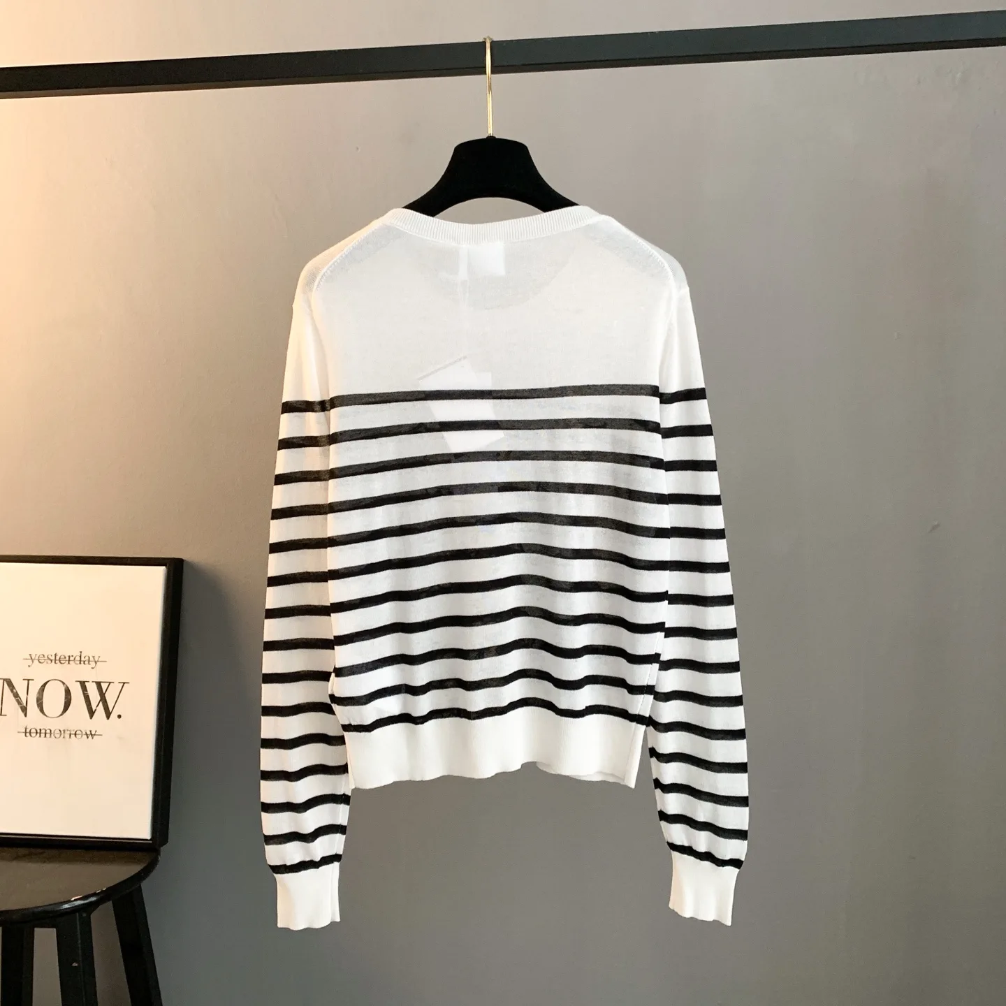 Striped Knit Sweater with Butterfly Embroidery D27022769 — view 2