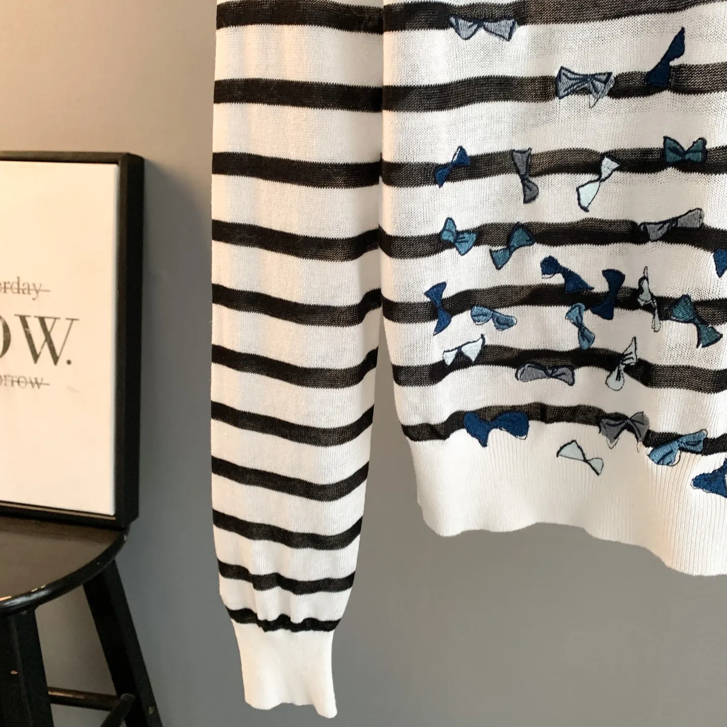 Striped Knit Sweater with Butterfly Embroidery D27022769 — view 4