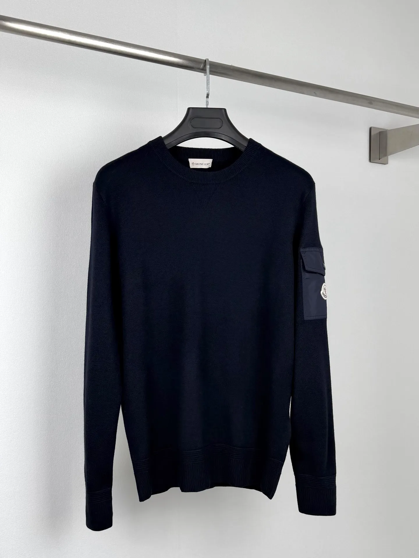 Moncler Wool-Blend Crew-Neck Sweater with Arm Pocket D27520023