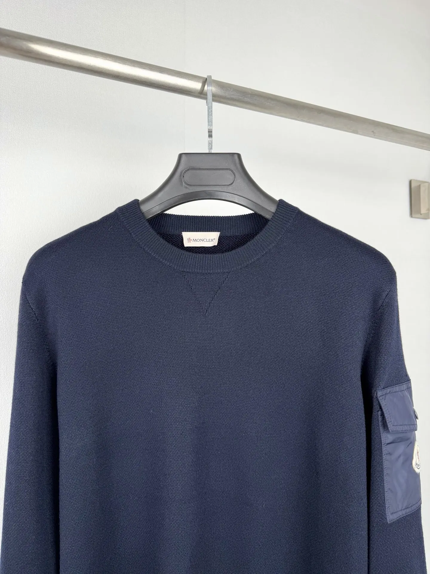 Moncler Wool-Blend Crew-Neck Sweater with Arm Pocket D27520023 — view 2