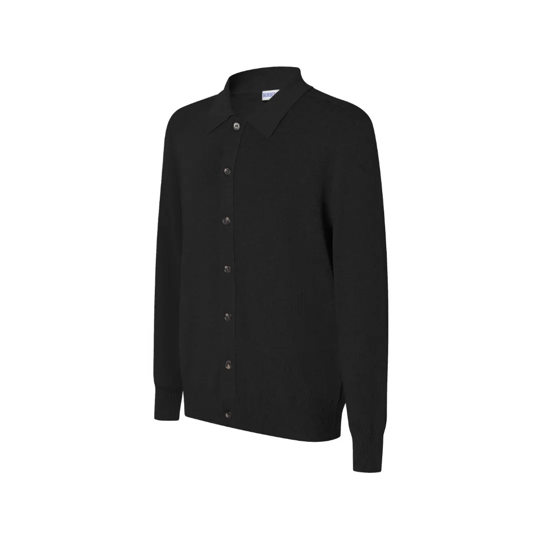 Check-Trim Wool-Blend Polo Cardigan D28523583 — view 2
