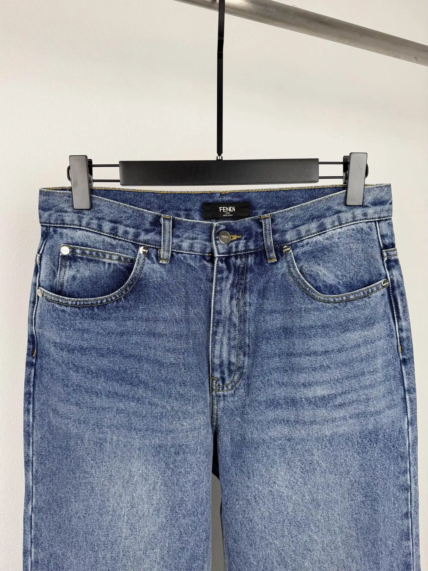 Straight-Leg Washed Denim Jeans with Leather Logo Patch D28520102 — view 2