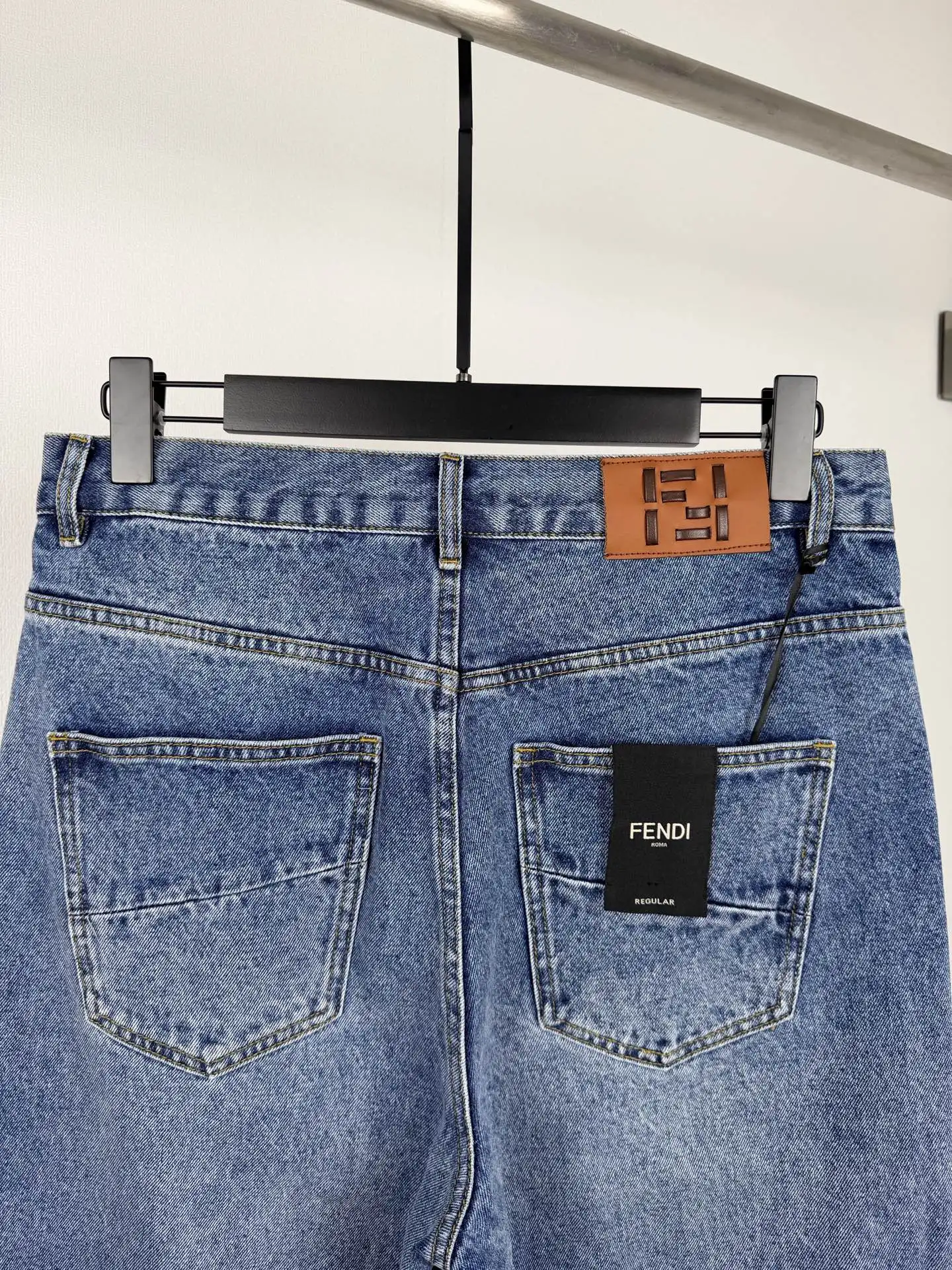 Straight-Leg Washed Denim Jeans with Leather Logo Patch D28520102 — view 4