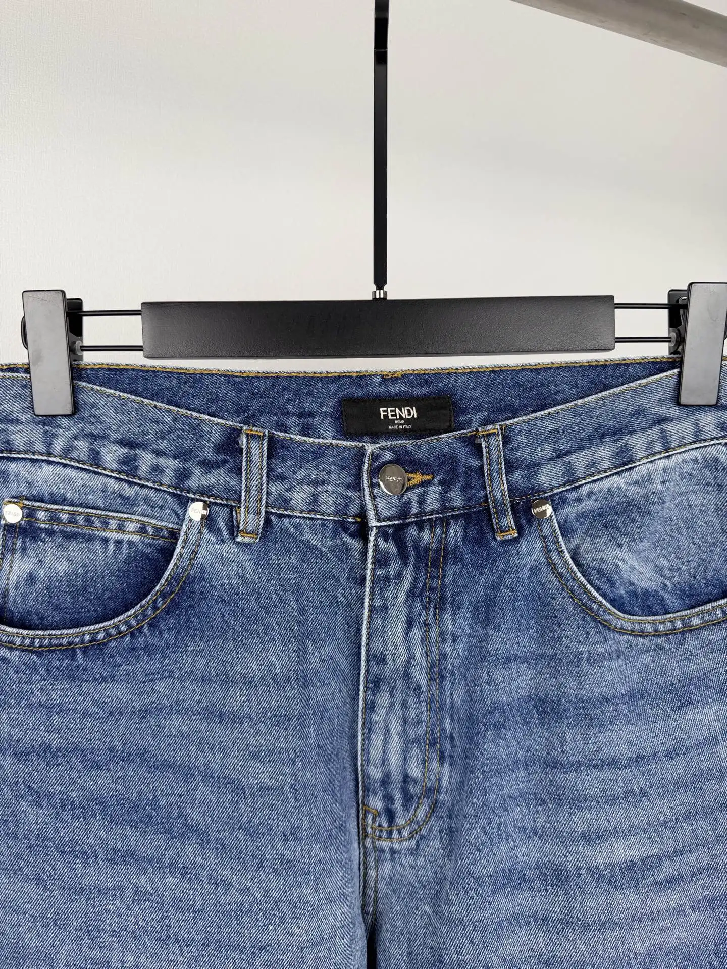 Straight-Leg Washed Denim Jeans with Leather Logo Patch D28520102 — view 5