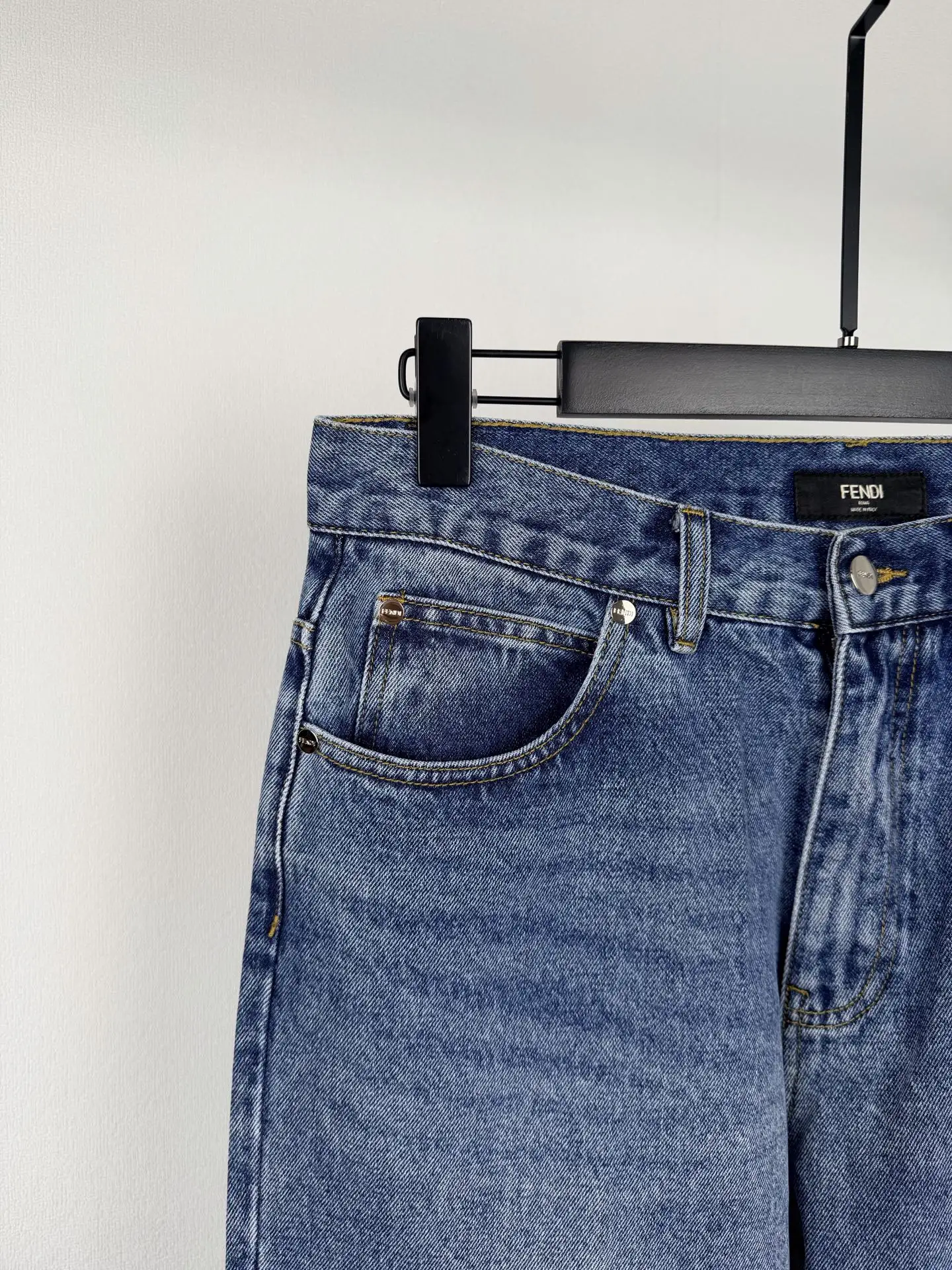 Straight-Leg Washed Denim Jeans with Leather Logo Patch D28520102 — view 6