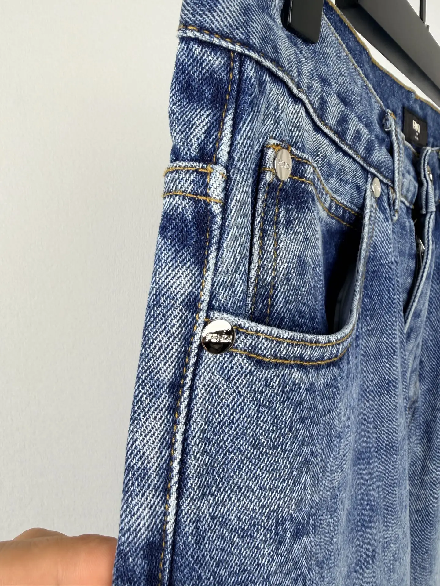 Straight-Leg Washed Denim Jeans with Leather Logo Patch D28520102 — view 7