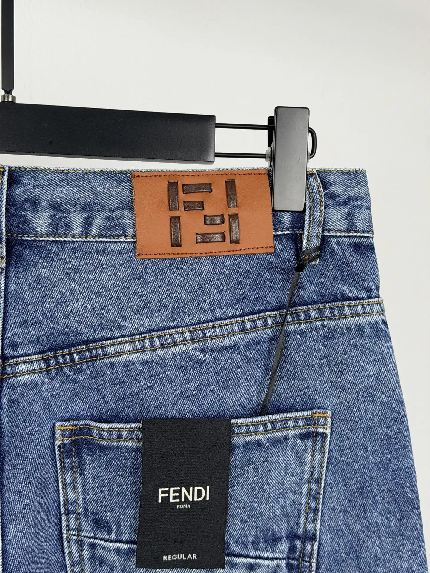 Straight-Leg Washed Denim Jeans with Leather Logo Patch D28520102 — view 10