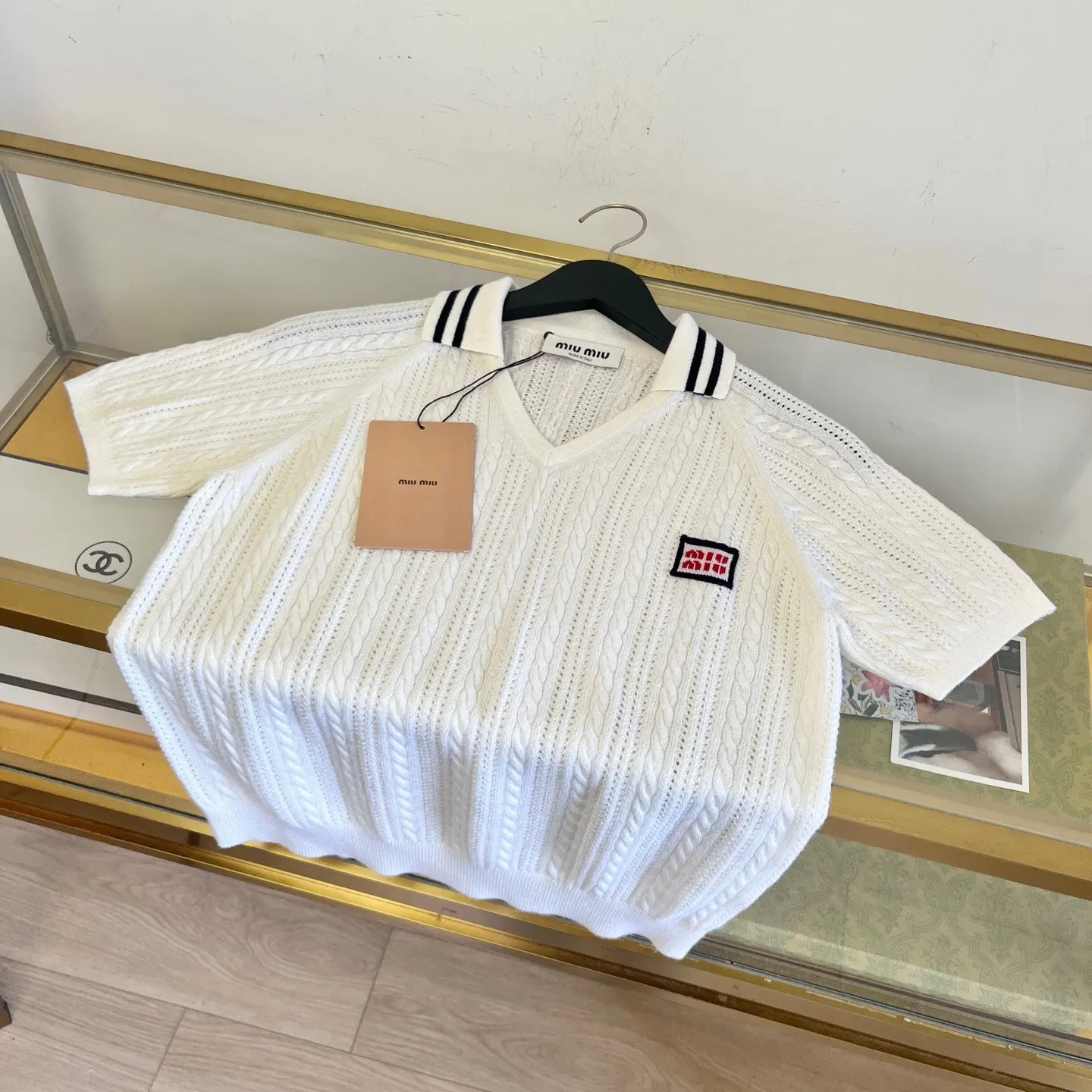 Logo-Patch Cable-Knit Cashmere Polo Shirt D28522751