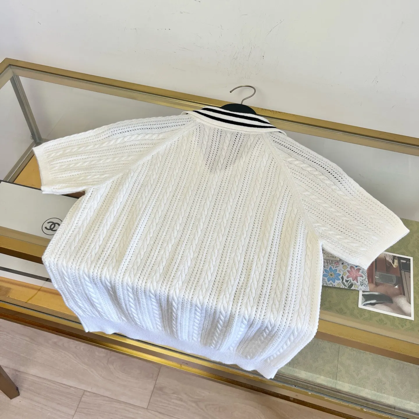 Logo-Patch Cable-Knit Cashmere Polo Shirt D28522751 — view 2