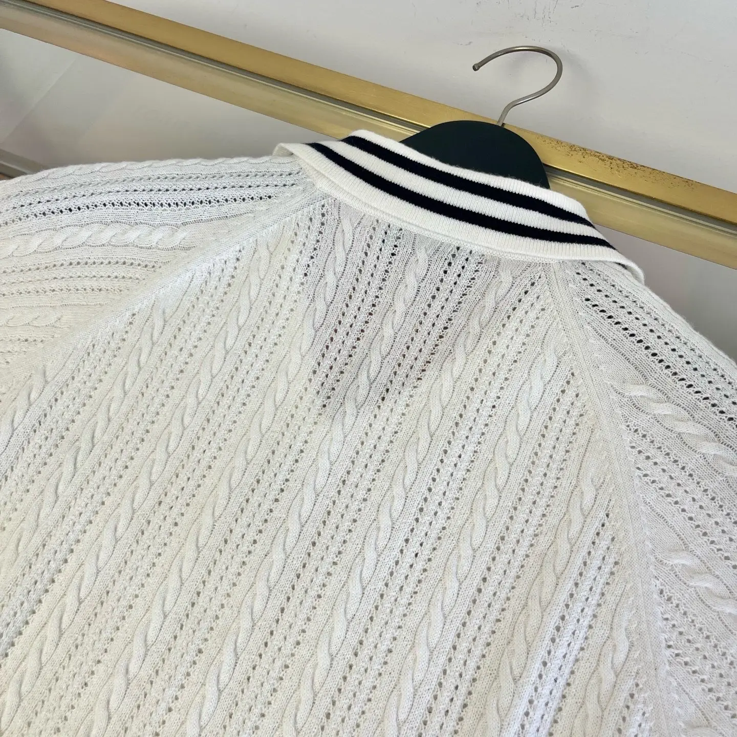 Logo-Patch Cable-Knit Cashmere Polo Shirt D28522751 — view 4