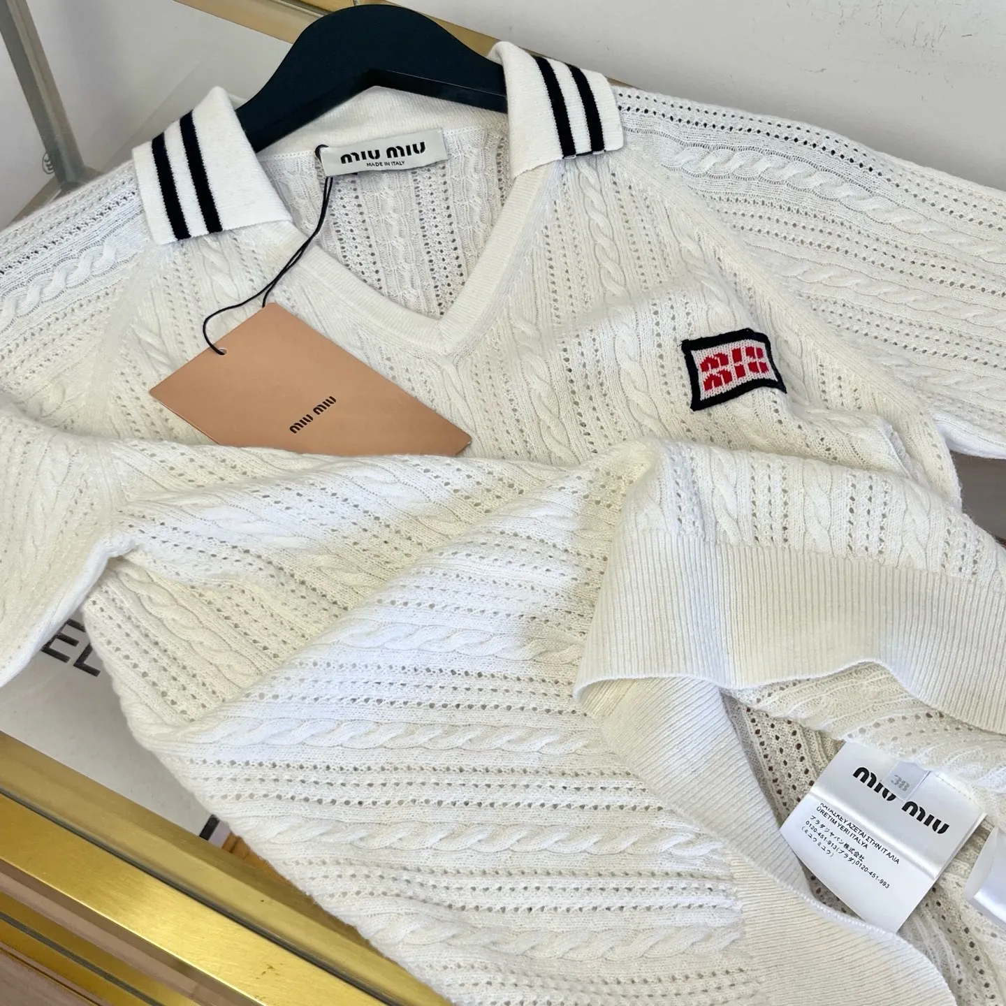 Logo-Patch Cable-Knit Cashmere Polo Shirt D28522751 — view 5