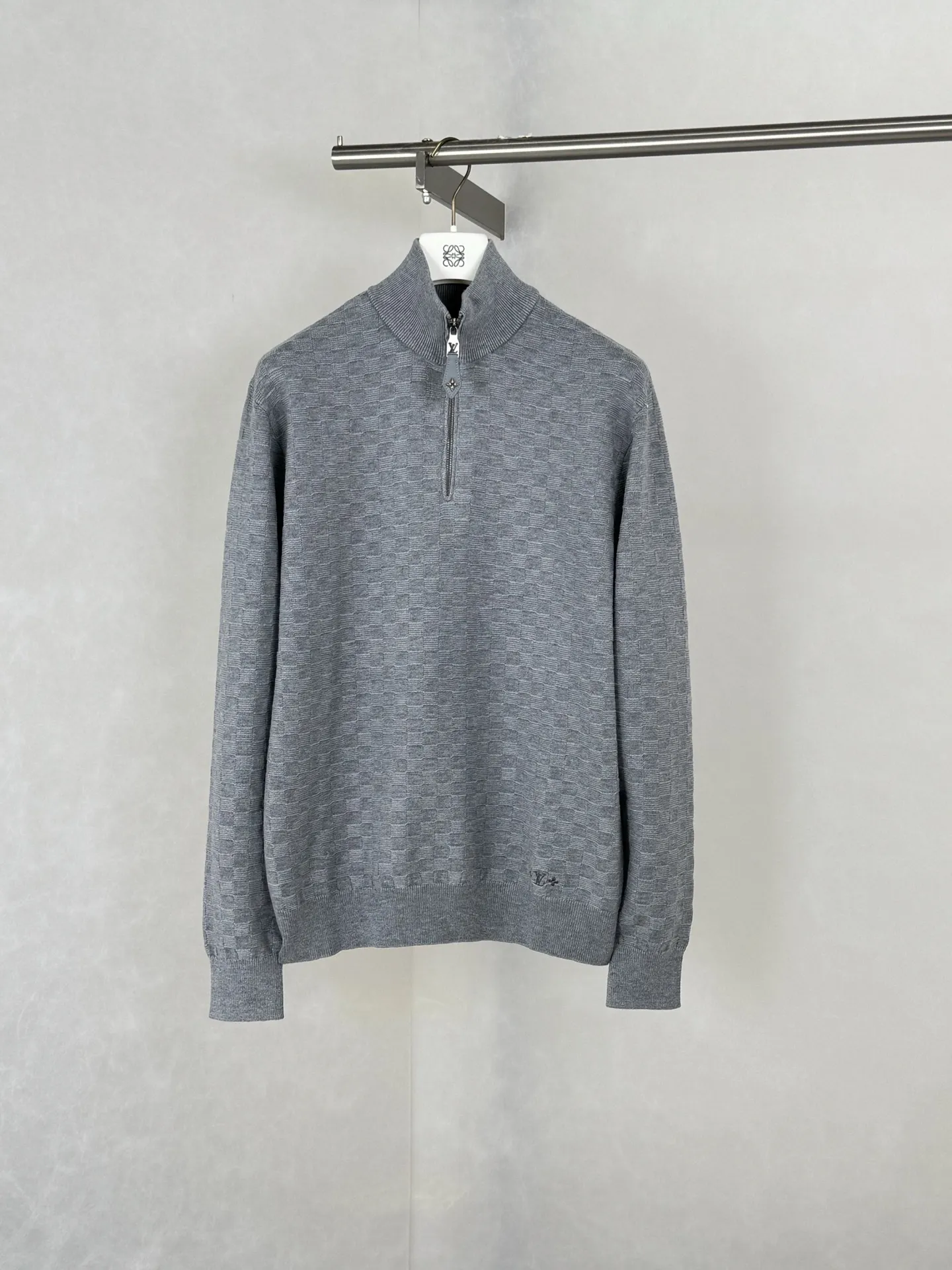 Damier Jacquard Half-Zip Wool Sweater D29519931