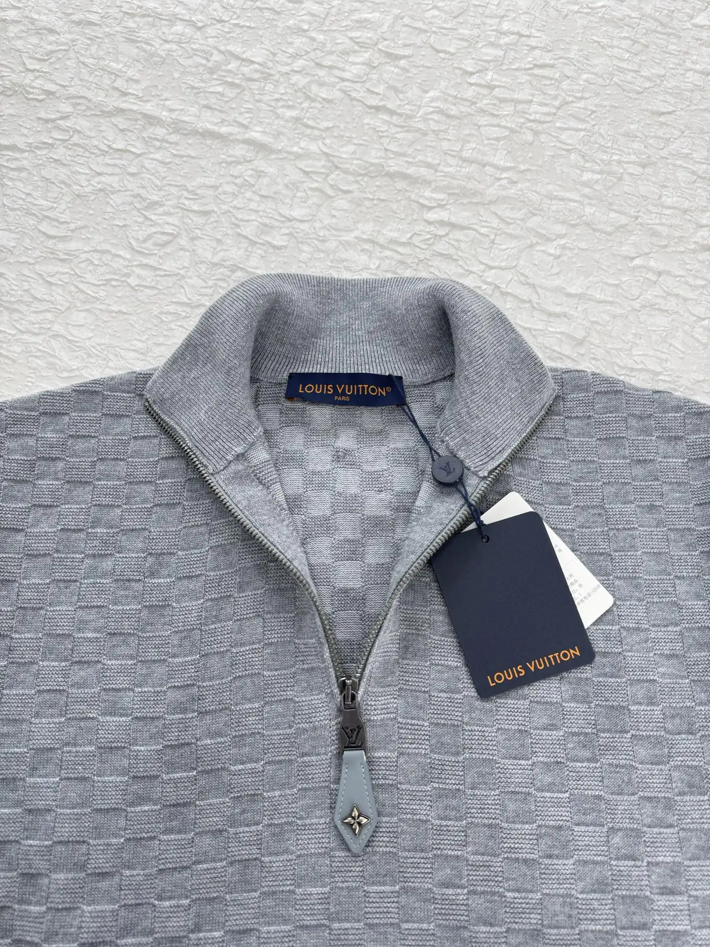 Damier Jacquard Half-Zip Wool Sweater D29519931 — view 4
