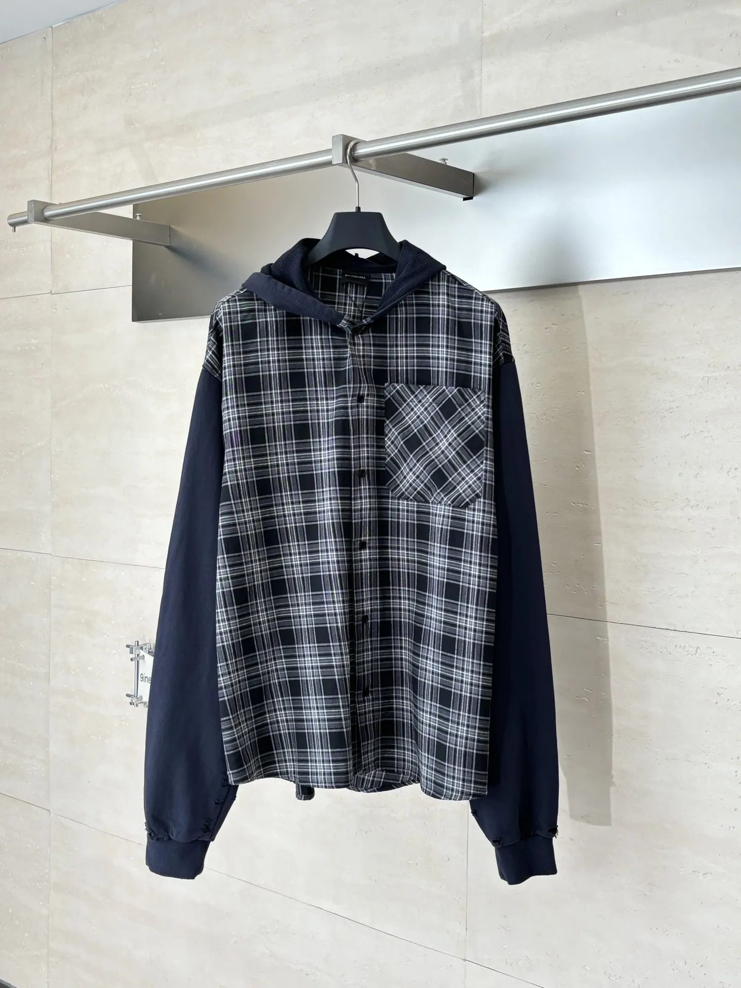 Layered Plaid Flannel Hooded Shirt D30022610