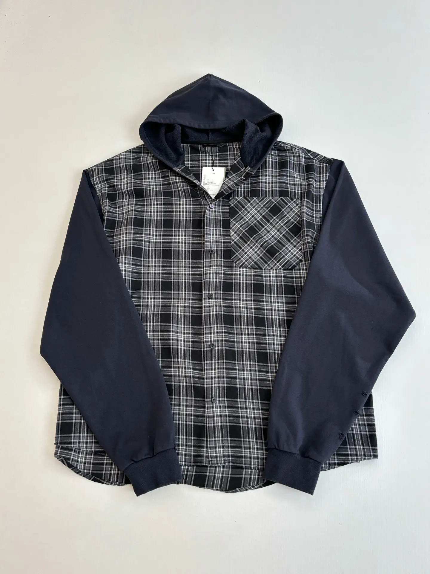 Layered Plaid Flannel Hooded Shirt D30022610 — view 3