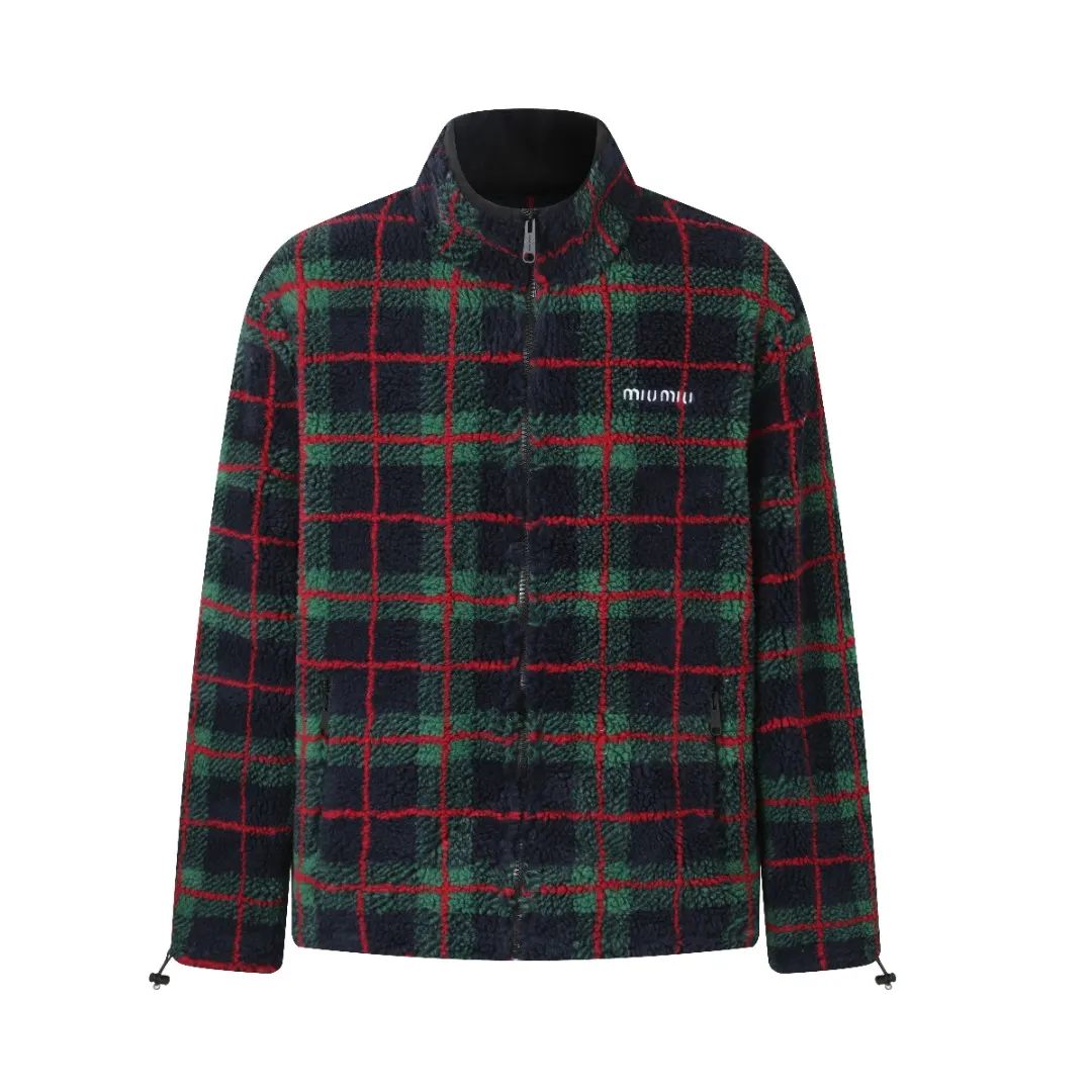 Plaid Wool-Blend Fleece Zip-Up Jacket D30019918