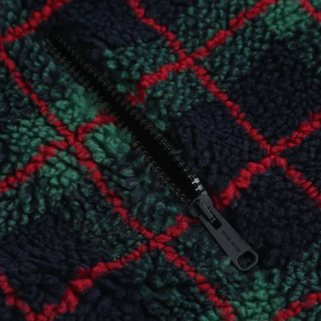 Plaid Wool-Blend Fleece Zip-Up Jacket D30019918 — view 8