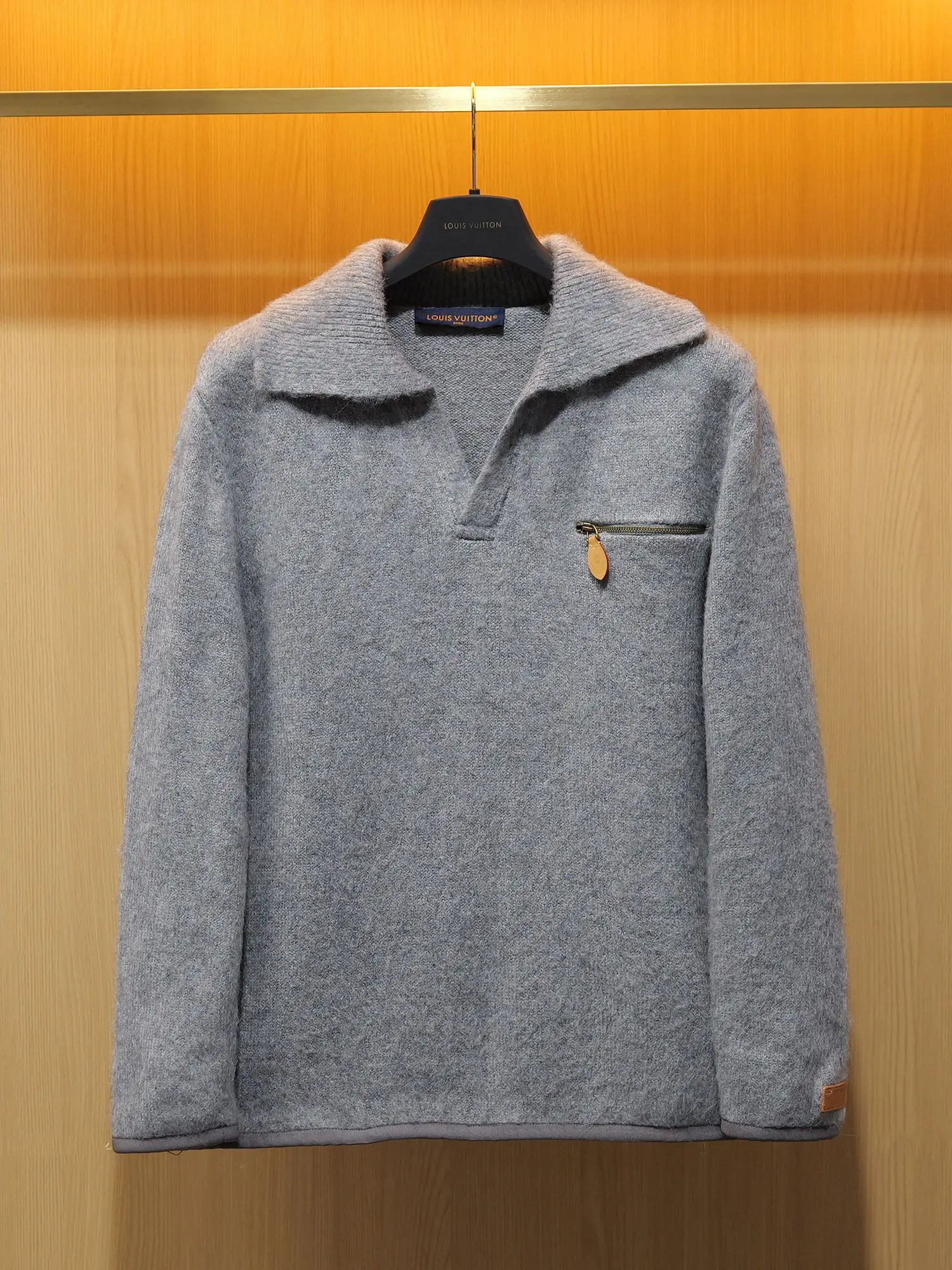 Leather-Trimmed Brushed Knit Pullover D30521417