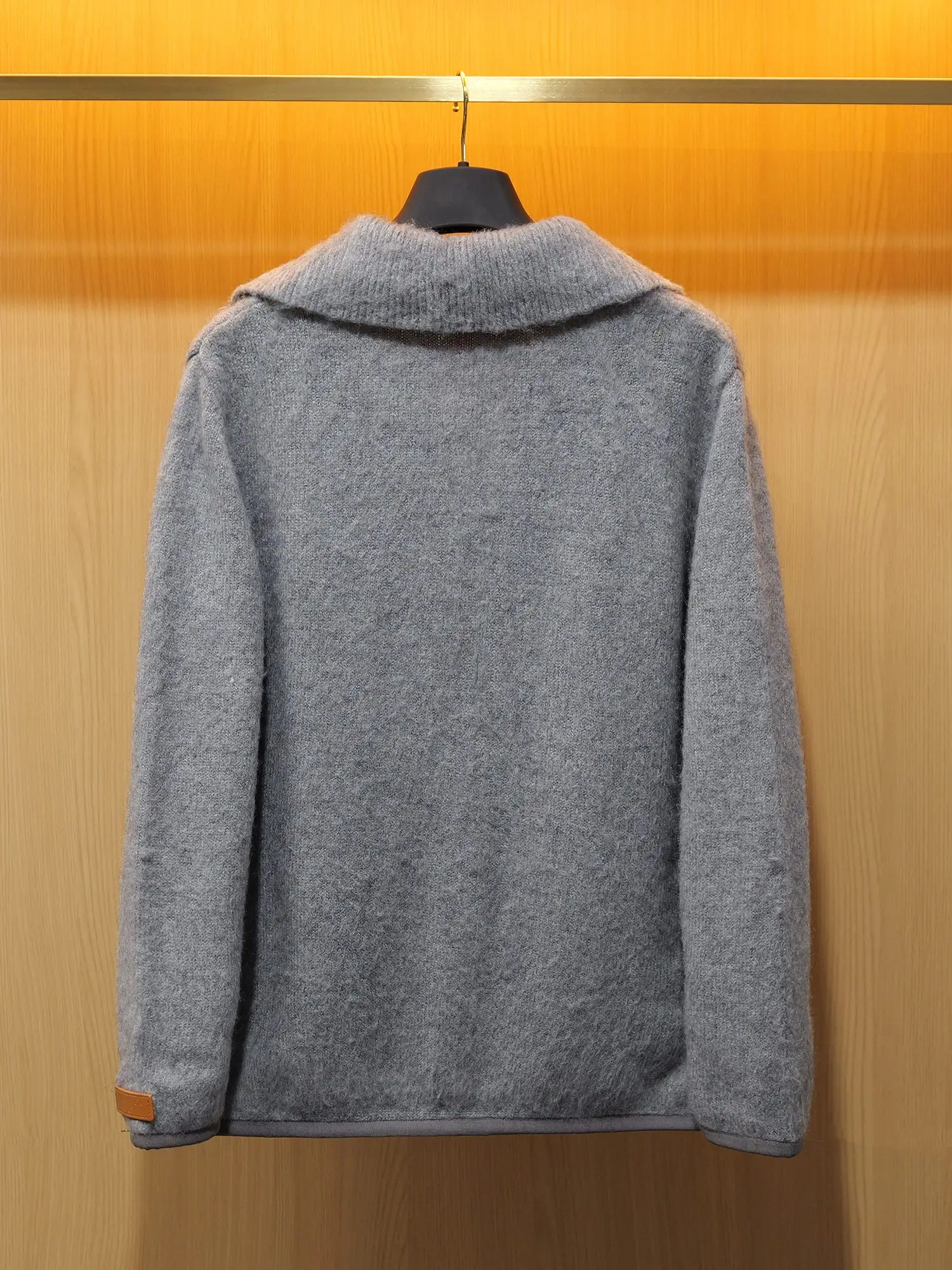 Leather-Trimmed Brushed Knit Pullover D30521417 — view 2