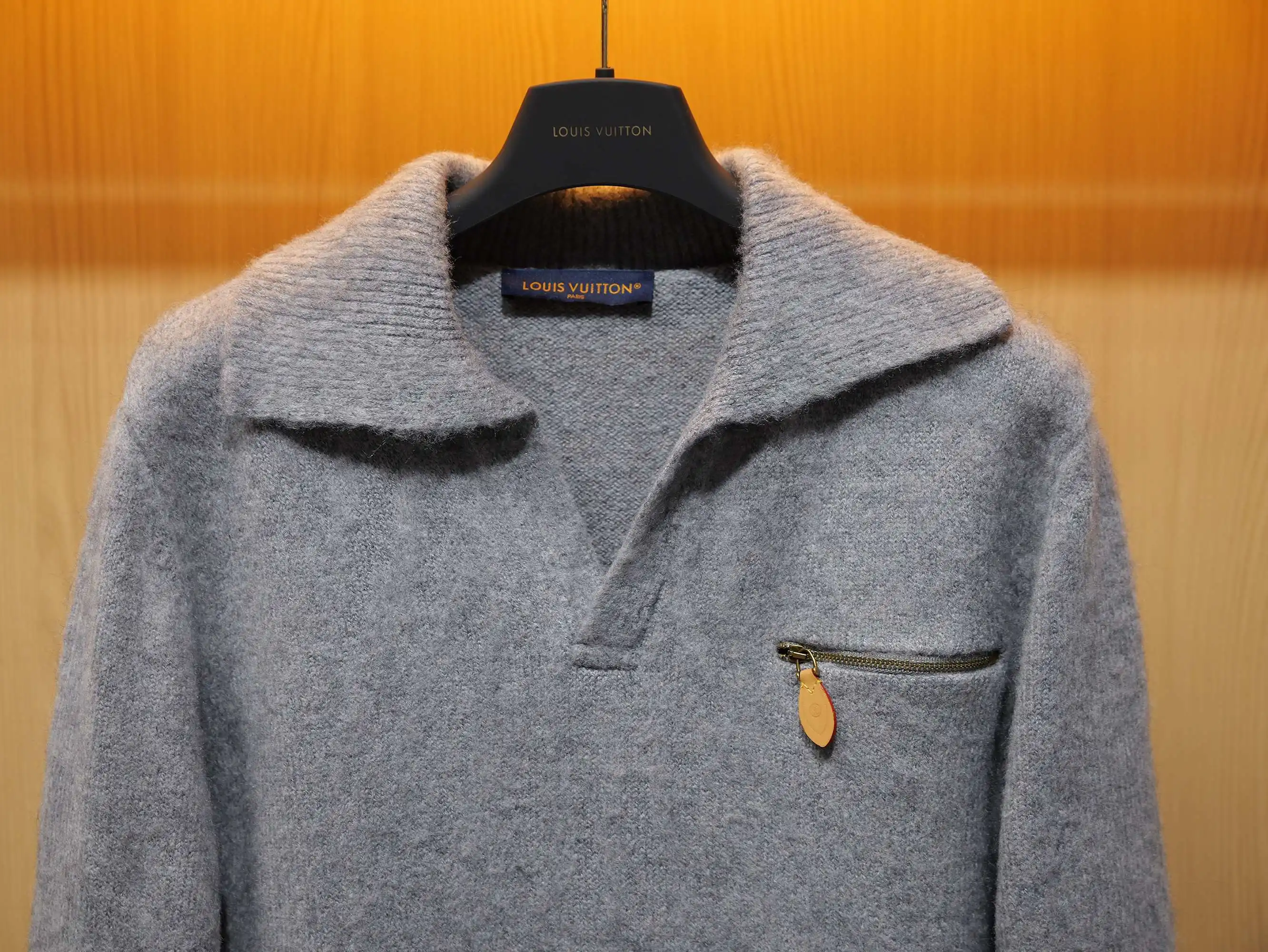 Leather-Trimmed Brushed Knit Pullover D30521417 — view 3