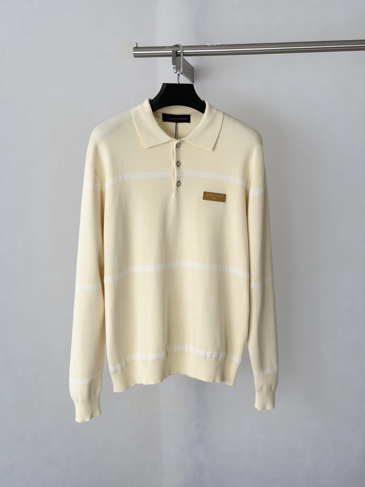 Striped Knit Long-Sleeve Polo Shirt D30523448