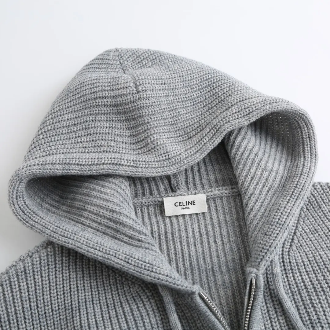 Triomphe Logo Merino Wool Zip-Up Knit Hoodie D30521912 — view 4