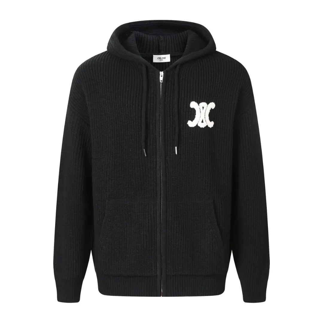 Logo-Embroidered Merino Wool Zip-Up Hoodie D30521913