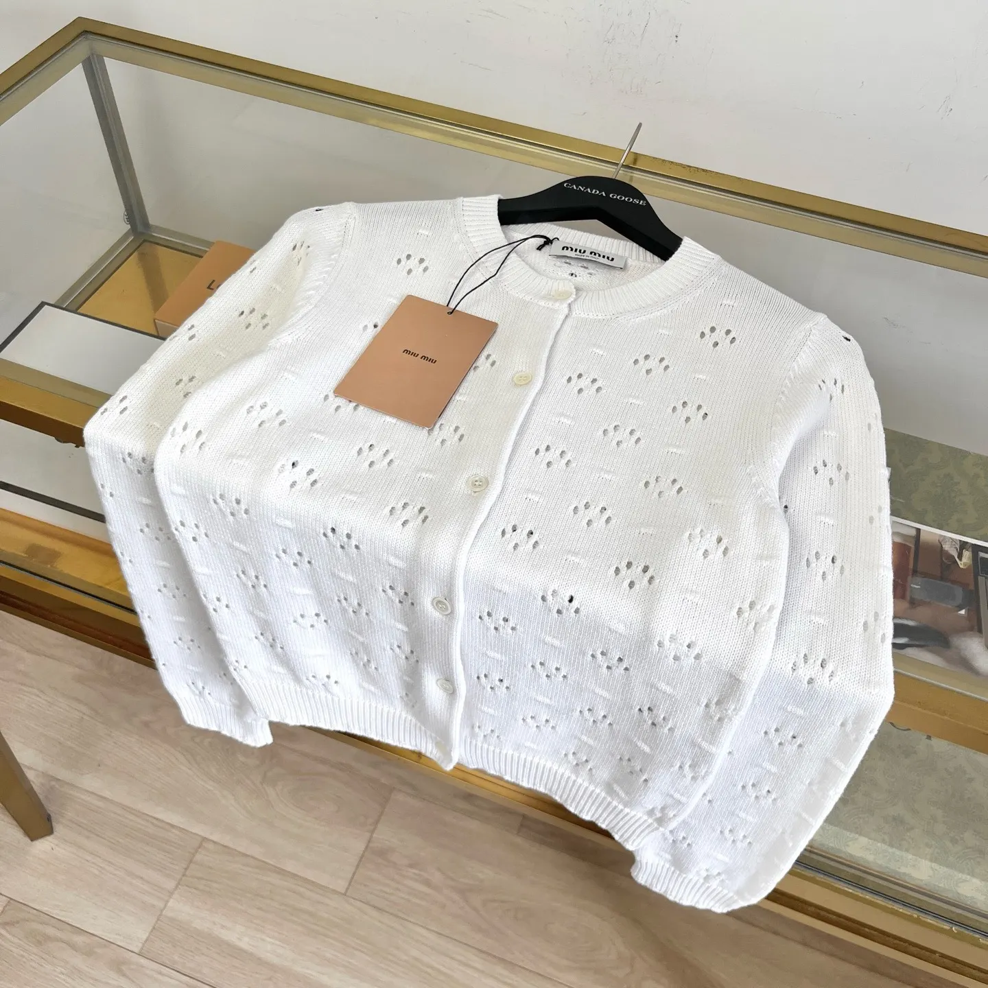 Pointelle Knit Cotton Cardigan D30522901