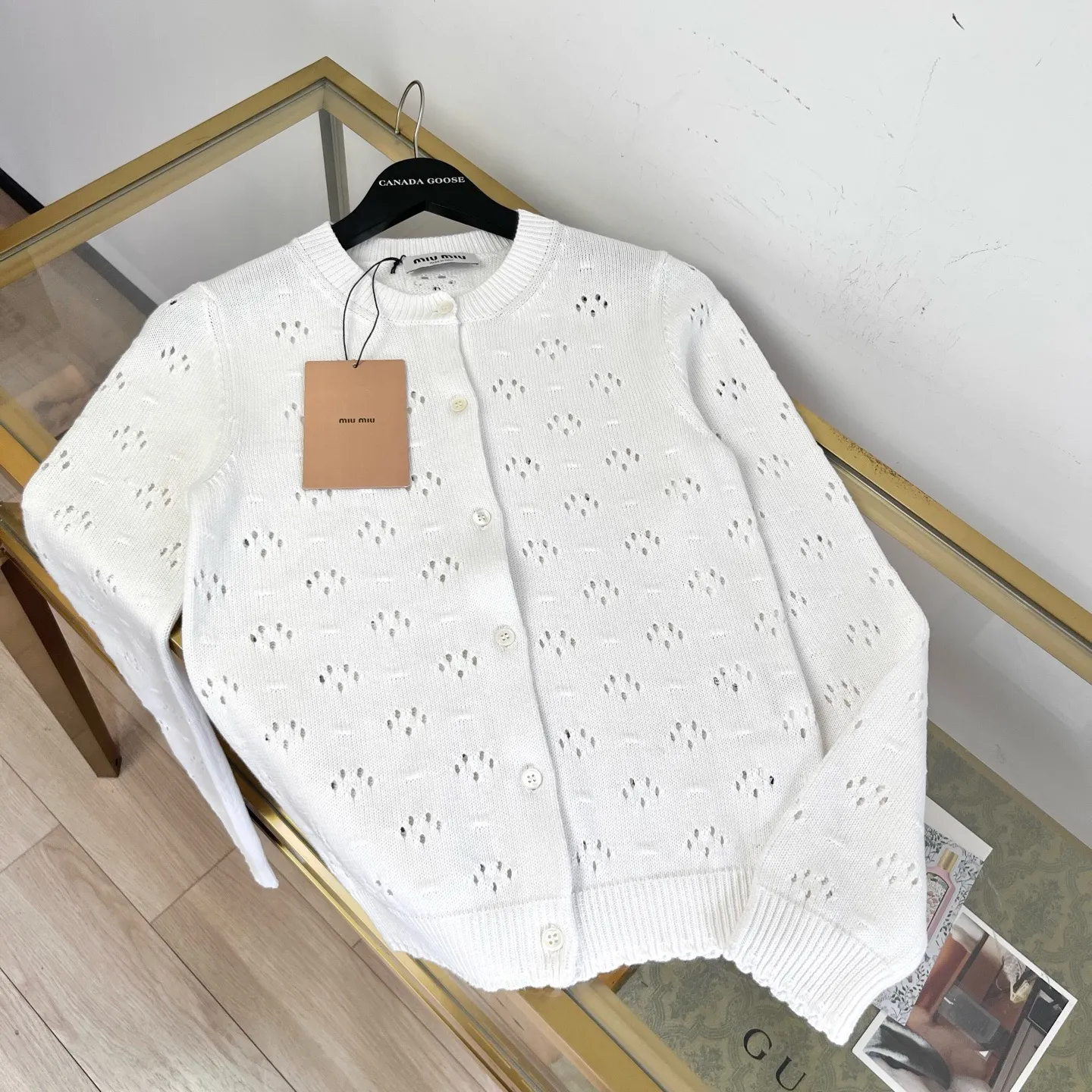 Pointelle Knit Cotton Cardigan D30522901 — view 2