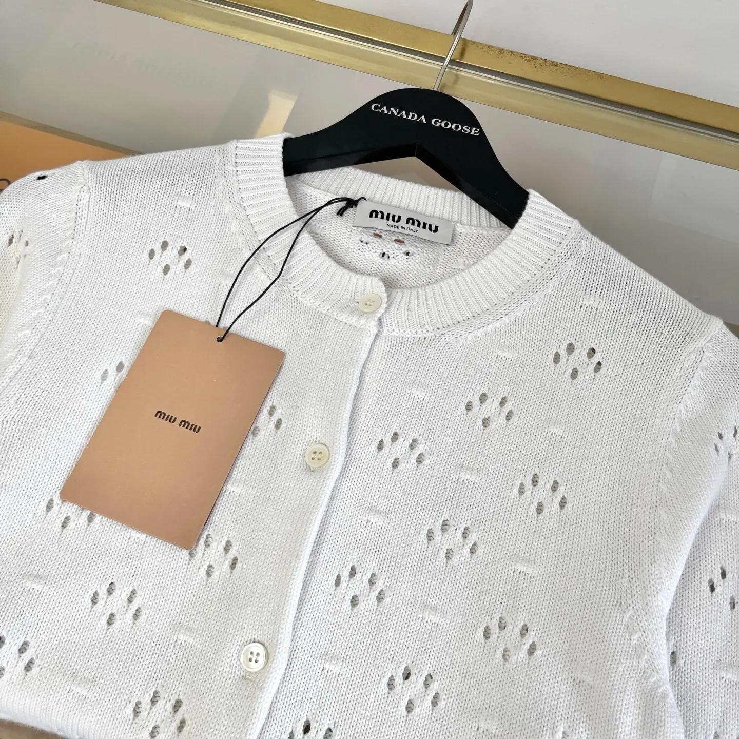Pointelle Knit Cotton Cardigan D30522901 — view 4