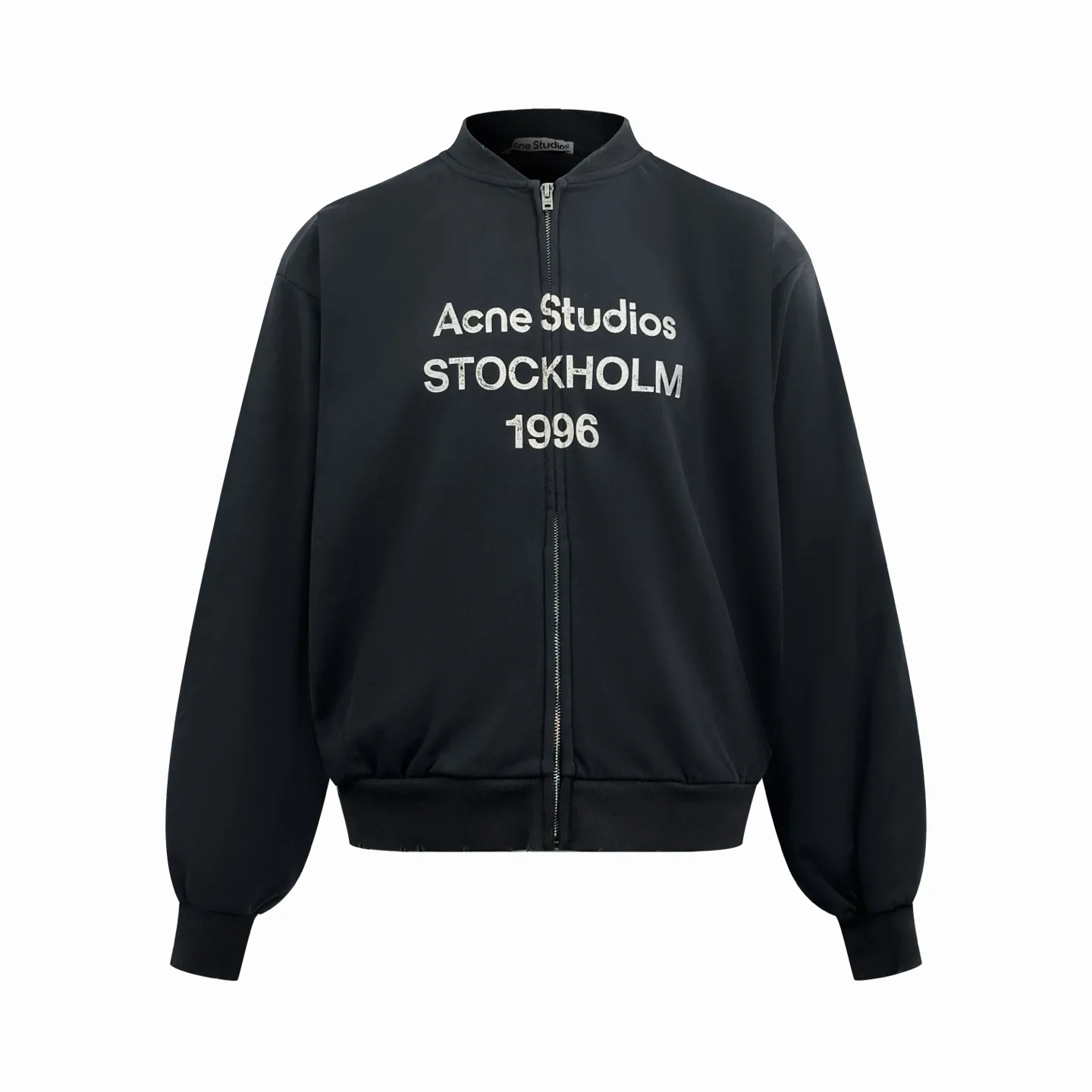 Logo Print Distressed Zip-Up Sweatshirt D31023481