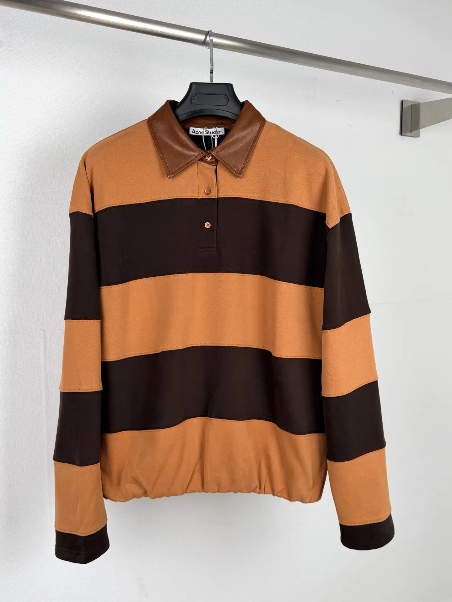 Striped Cotton-Jersey Sweatshirt with Leather Collar D31019995