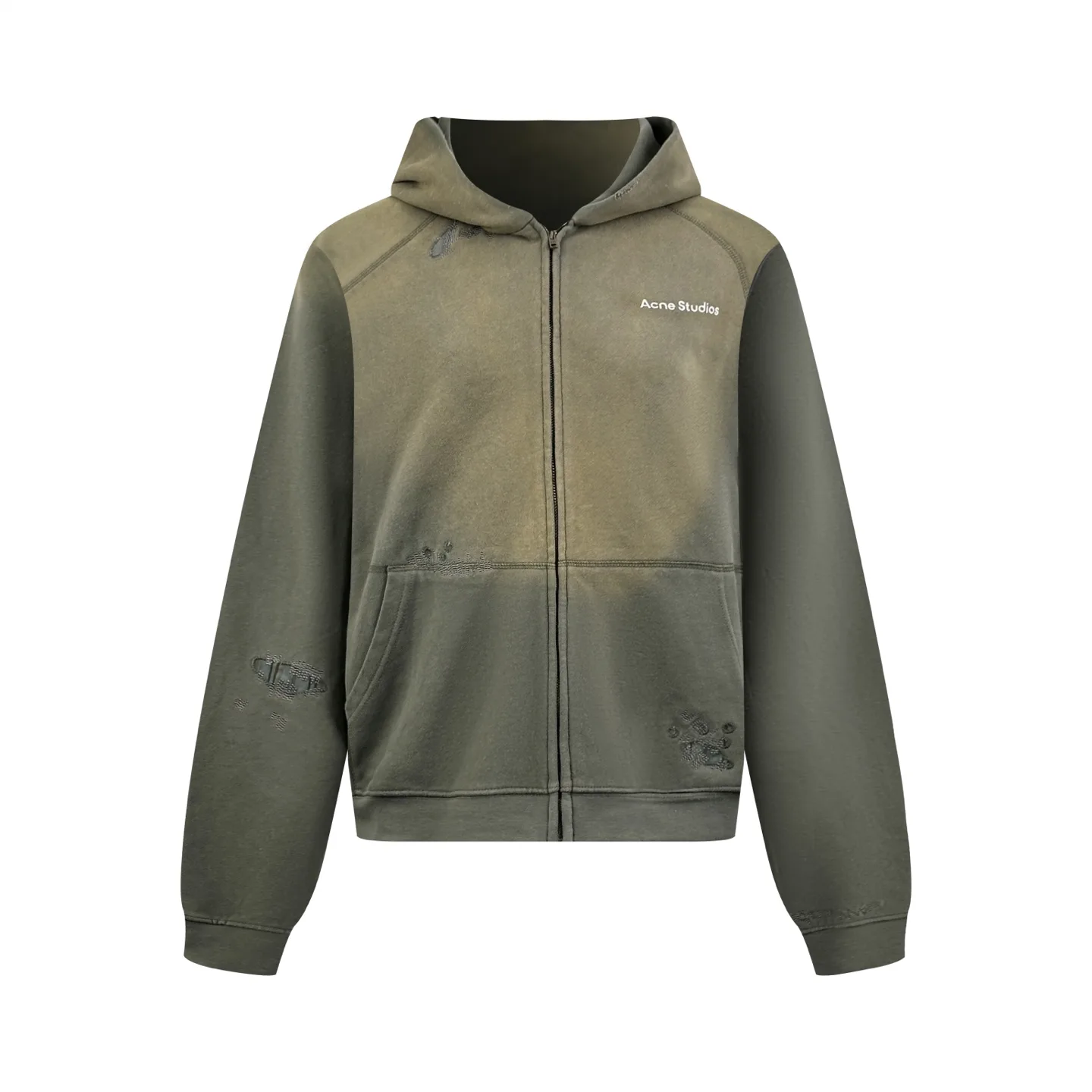Distressed Acid-Wash Zip-Up Hoodie D31021887