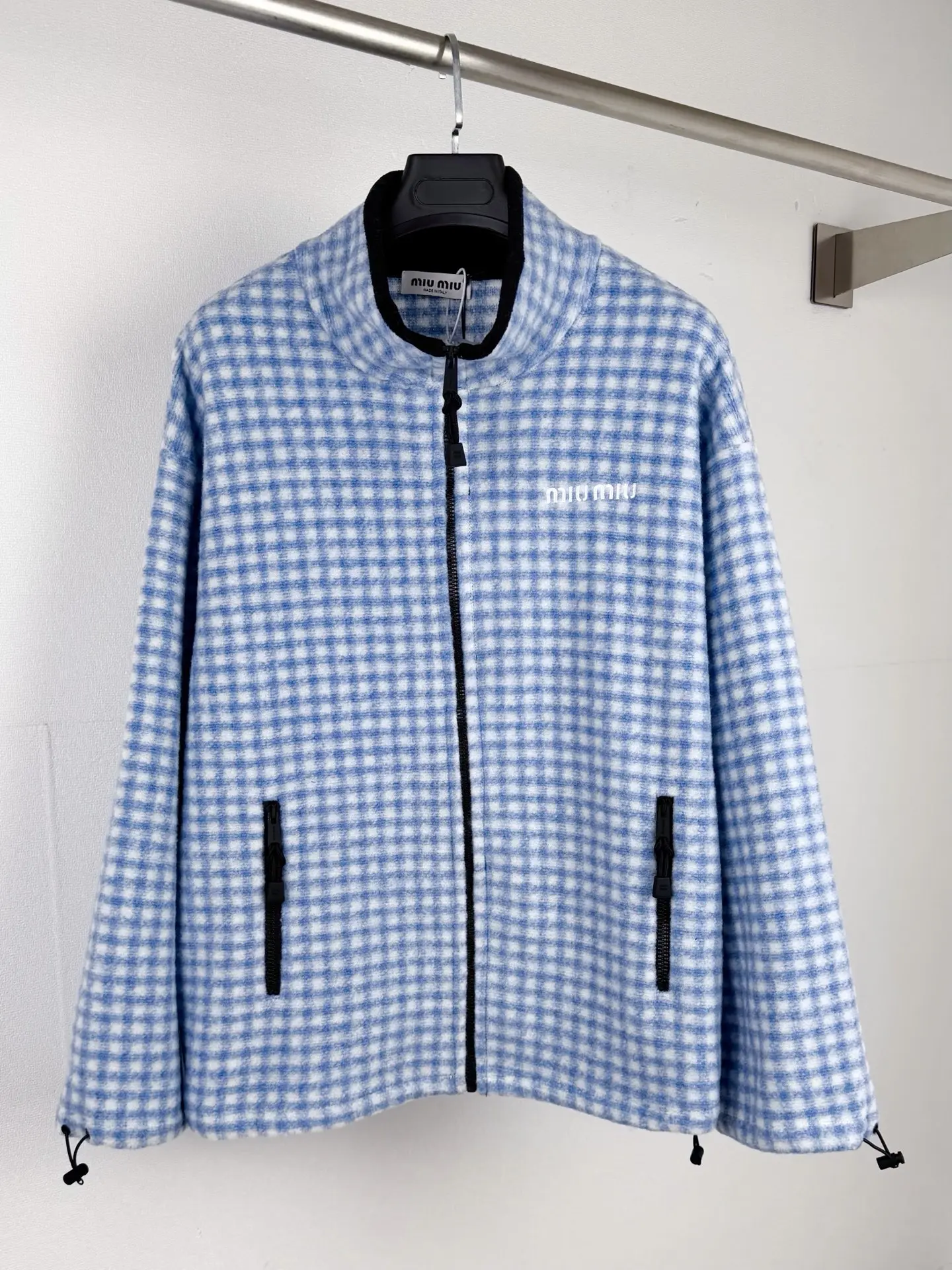 Gingham Embroidered Fleece Zip-Up Jacket D32020015