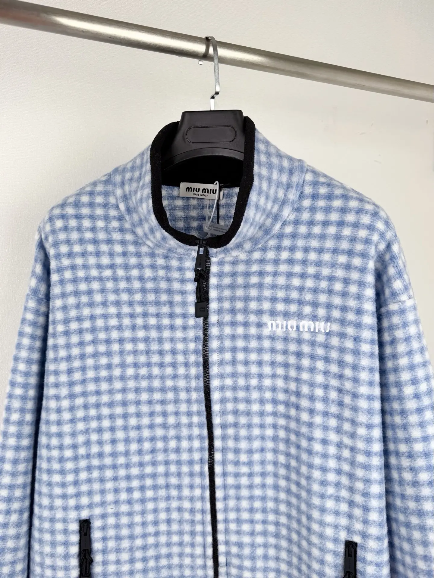 Gingham Embroidered Fleece Zip-Up Jacket D32020015 — view 2