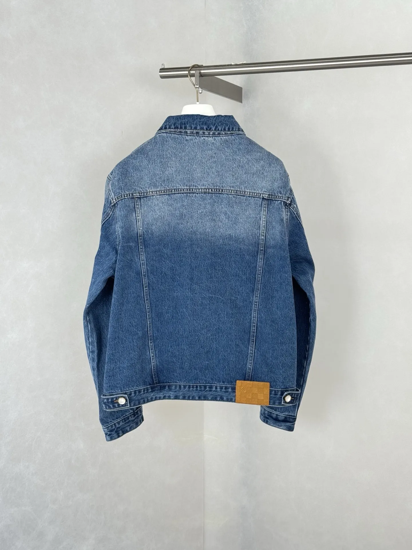Embellished Washed Denim Jacket with Pearl Buttons D32519929 — view 2