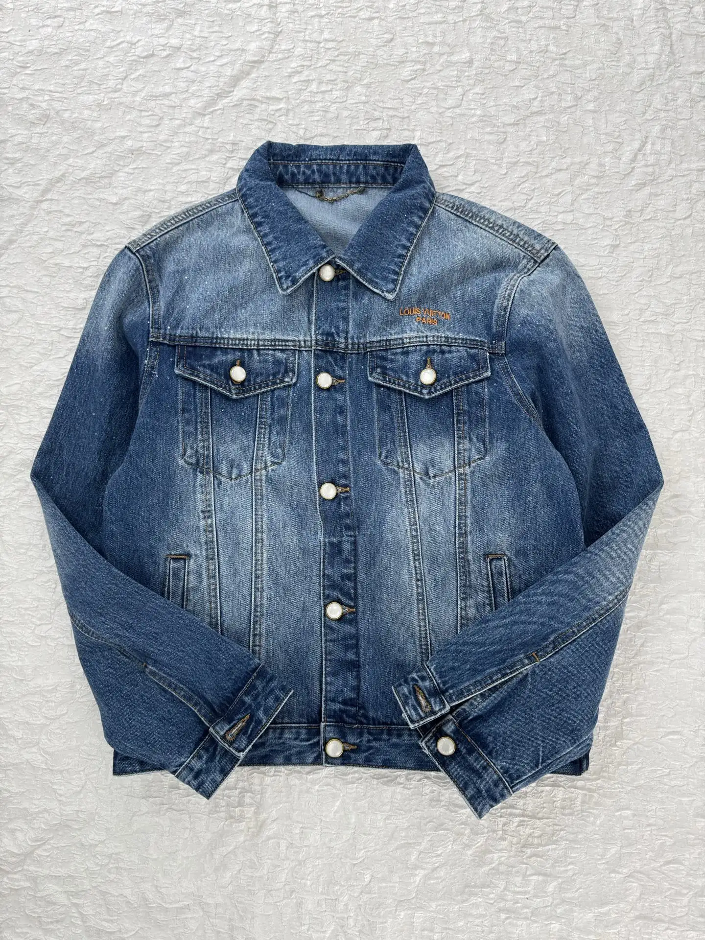 Embellished Washed Denim Jacket with Pearl Buttons D32519929 — view 4
