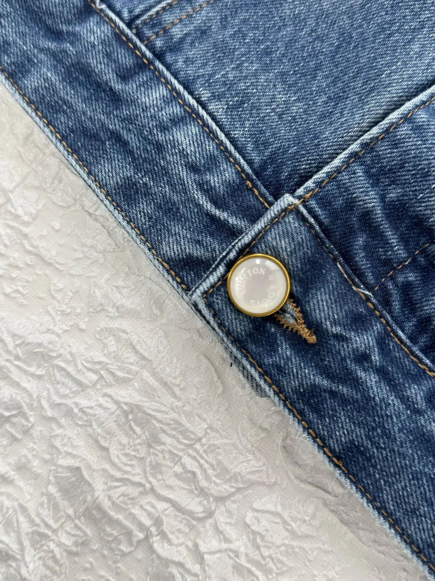 Embellished Washed Denim Jacket with Pearl Buttons D32519929 — view 6