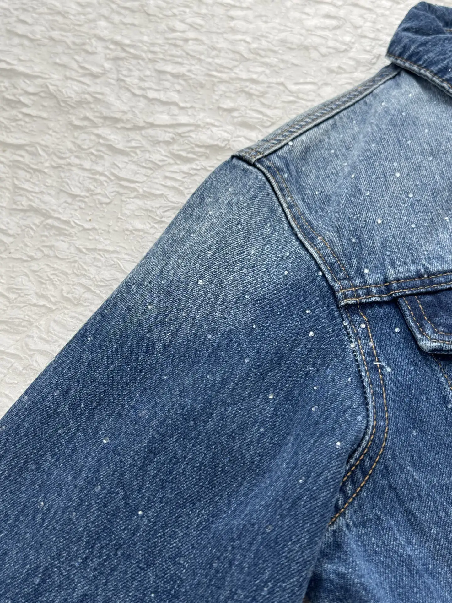 Embellished Washed Denim Jacket with Pearl Buttons D32519929 — view 8