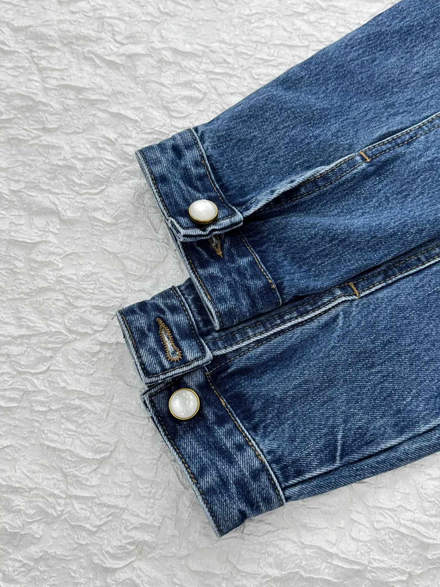 Embellished Washed Denim Jacket with Pearl Buttons D32519929 — view 9